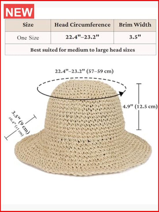 Crochet Straw Sun Hat with Wide Brim Foldable Floppy Beach Hat for Summer